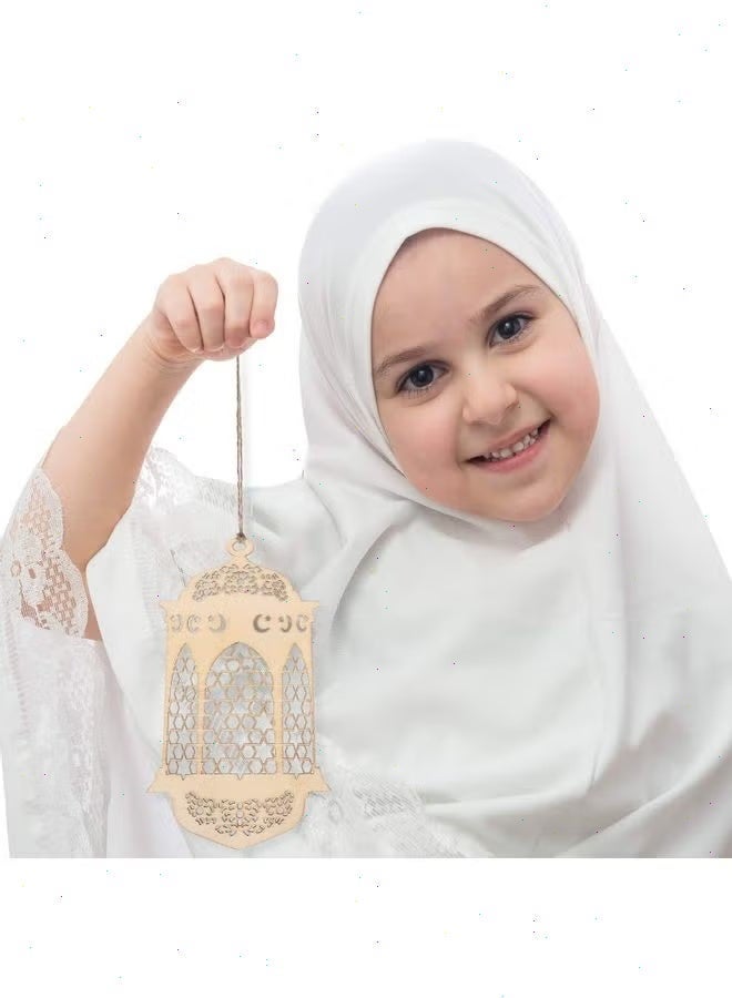 12 قطعة من ديكورات رمضان الخشبية، قلادات معلقة مجوفة على شكل نجمة وقمر، زينة فوانيس احتفالية لحفلات المنازل الإسلامية - Image 5